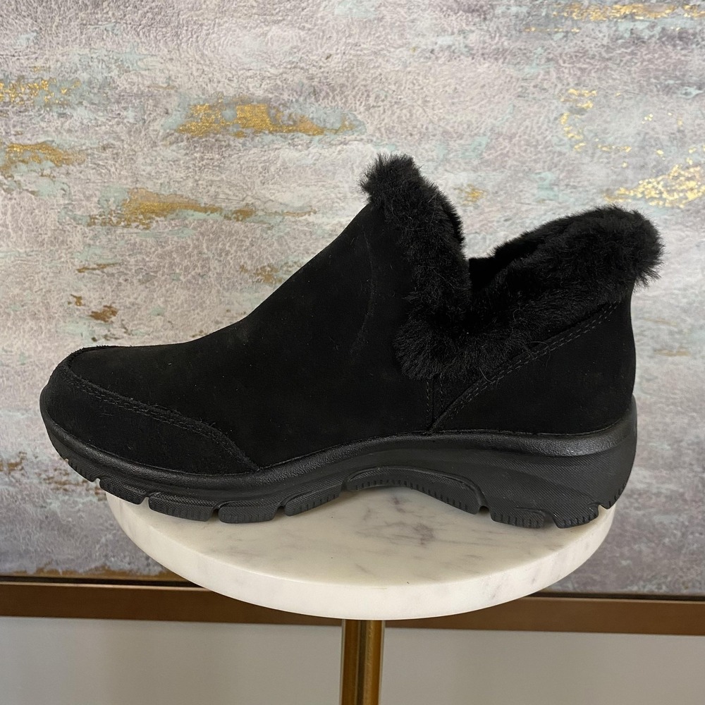 Skechers Slip-ins Shoes Womens Size 6 Black Leather Faux Fur Water Repellant - Picture 6 of 10